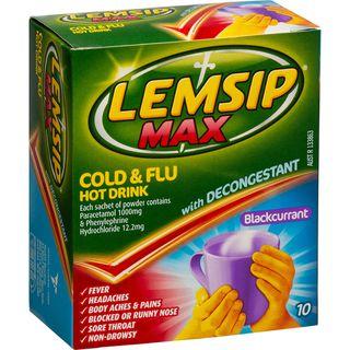 Lemsip Max Cold & Flu Hot Drink With Decongestant Sachets 10 - Blackcurrant