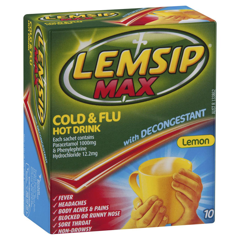 Lemsip Max Cold & Flu Hot Drink With Decongestant Sachets 10 - Lemon